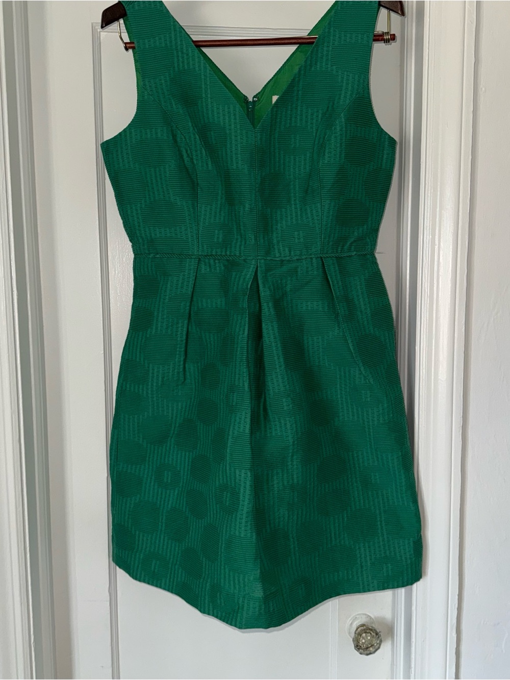 J. CREW Jacquard V-Neck dress Dublin Green sleeveless mini size 10